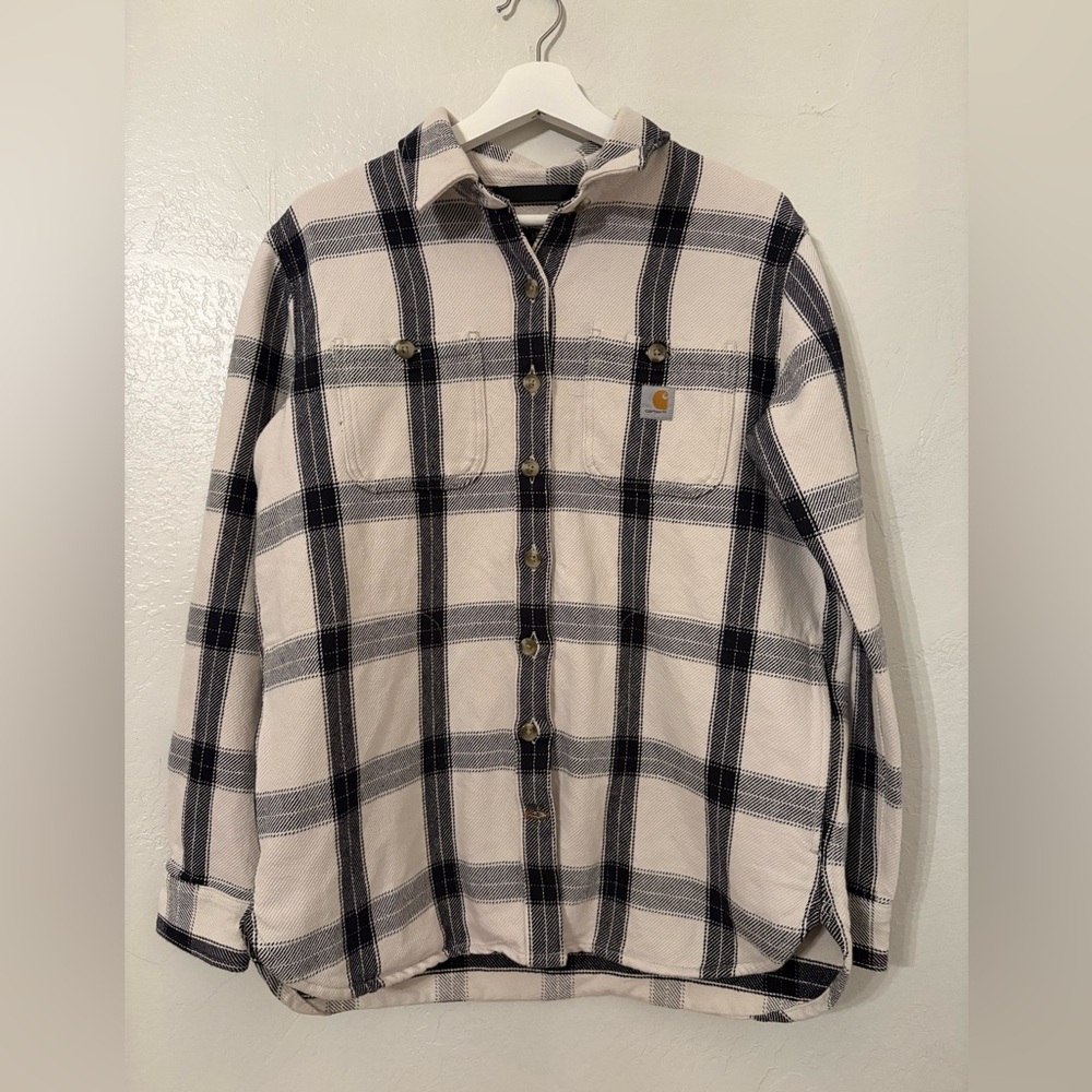 *NEW w/ tag 
Carhartt Black & Cream Loose Fit Heavyweight Twill Shirt